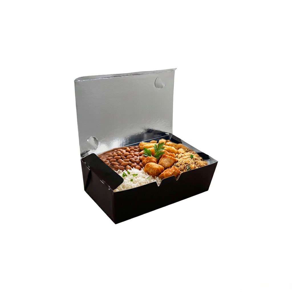 Box Antivazamento Refeição Black Kraft 500ml - PCT 50un